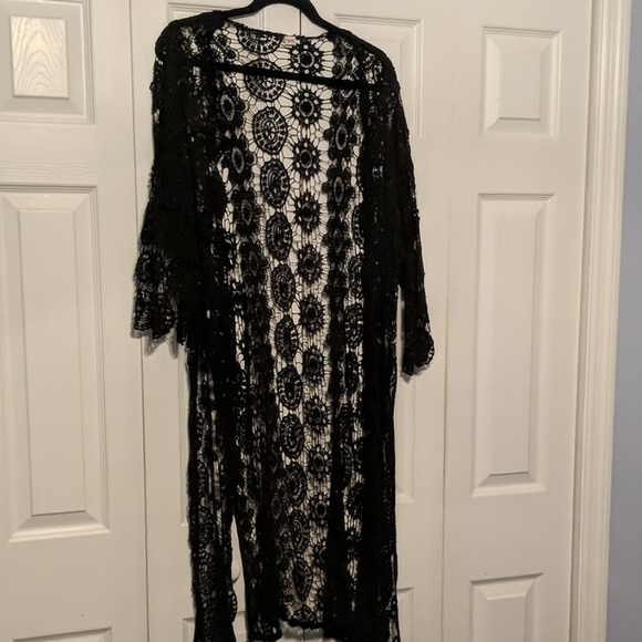 Mossimo Supply Co. Sweaters - Black Duster Length Lace Kimono Mossimo Supply Co. Sweaters - Black Duster Length Lace Kimono